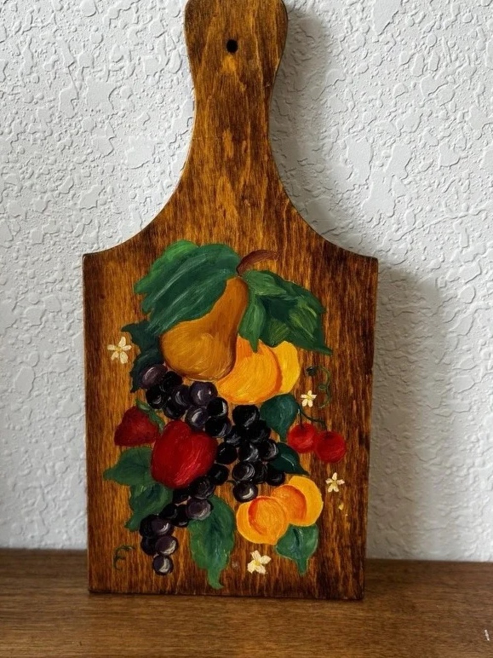 Hand-Painted Fruit Wood Paddle - Vibrant Pears, Grapes & Peaches